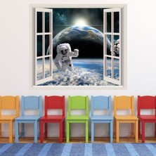 Jeronkarji Astronot Uzayda 3D Pencere Dekoratif Duvar Sticker Çıkartma Bebek Çocuk Odası