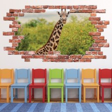 Jeronkarji Zürafa Safari Hayvanlar Kırmızı Tuğla 3D Delik Dekoratif Duvar Sticker Çıkartma Bebek Çocuk Odası