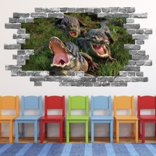 Jeronkarji Timsahlar Gri Tuğla 3D Delik Dekoratif Duvar Sticker Çıkartması Bebek Çocuk Odası