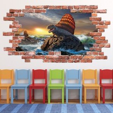Jeronkarji Dimetrodon Dinozor Kırmızı Tuğla 3D Delik Dekoratif Duvar Sticker Çıkartması Bebek Çocuk Odası