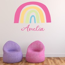 Jeronkarji Kişiye Özel Isimli Pembe Gökkuşağı Dekoratif Duvar Sticker Çıkartması Bebek Çocuk Odası