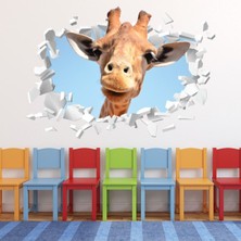 Jeronkarji Safari Zürafa Beyaz 3D Delikli Dekoratif Duvar Sticker Çıkartması Bebek Çocuk Odası