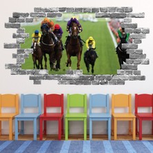 Jeronkarji At Yarışı Jokey Yarış Spor Gri Tuğla 3D Delik Dekoratif Duvar Sticker Çıkartma Bebek Çocuk Odası