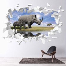 Jeronkarji Gergedan Beyaz Tuğla 3D Delikli Dekoratif Duvar Sticker Çıkartması Bebek Çocuk Odası