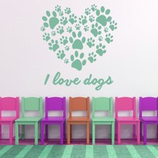 Jeronkarji Köpekleri Seviyorum Pençe Kalp Dekoratif Duvar Sticker Çıkartma Oturma Odası Salon