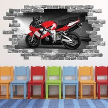Jeronkarji Kırmızı Motosiklet Gri Tuğla 3D Delik Dekoratif Duvar Sticker Çıkartması Bebek Çocuk Odası
