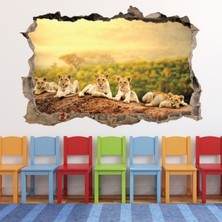 Jeronkarji Aslan Yavruları 3D Delikli Dekoratif Duvar Sticker Çıkartma Bebek Çocuk Odası