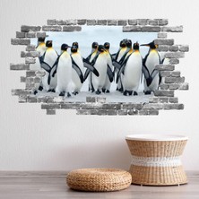Jeronkarji Kral Penguenler Gri Tuğla 3D Delik Dekoratif Duvar Sticker Çıkartma Bebek Çocuk Odası
