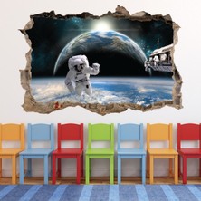 Jeronkarji Astronot Uzay Dünya 3D Delik Dekoratif Duvar Sticker Çıkartması Bebek Çocuk Odası