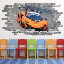 Jeronkarji Turuncu Spor Araba Yarışı Gri Tuğla 3D Delik Dekoratif Duvar Sticker Çıkartması Bebek Çocuk Odası