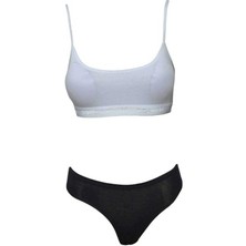 Mbb E-Ticaret Pedli Ip Askılı Yarım Atlet Büstiyer Külot Takım Beyaz Siyah