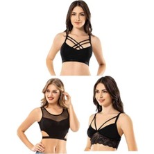 Mbb E-Ticaret Kota 3 Adet Dantelli Çapraz Ipli Tül Model Büstiyer