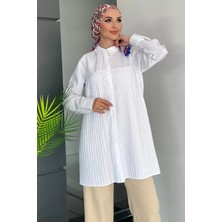 Julude Beyaz Önü Pileli Kadın Tesettür Gömlek P-00011153
