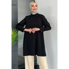 Siyah Önü Pileli Kadın Tesettür Gömlek P-00011153