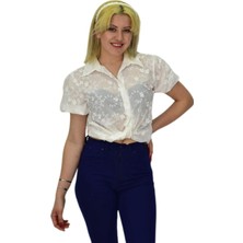 Hisset Kadın Brodeli Kısa Kol Bluz Bgl-St0371