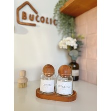 Bucolic 2’li Ahşap Kapaklı Cam Pamukluk Seti / Cotton- Cotton Bud / Ahşap Küçük Boy Stand