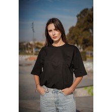 Parshey Oversize Siyah Baskısız T-Shirt