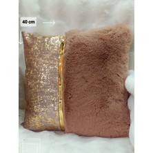 Baladi Home Yastık Kılıfı Peluş ve Kadife Kumaş Altın Deri Aksesuarlı Kadife Görünümlü Kare Kırlent Kılıfı