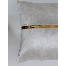 Baladi Home Yastık Kılıfı Kadife Kumaş Altın Deri Aksesuarlı Kadife Görünümlü Kare Kırlent Kılıfı 40 x 40 cm ( 1ADET