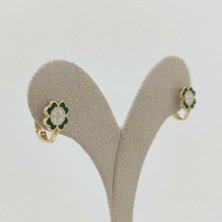 By Burak Gold Yeşil Renkli Yonca Küpe – KP00767