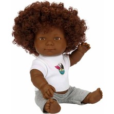 Toyfest Kıvırcık Esmer Dada Bebek - Gri Eşofmanlı 35 cm