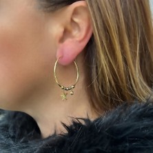 By Burak Gold Yıldız Sallantılı Halka Küpe - KP00514