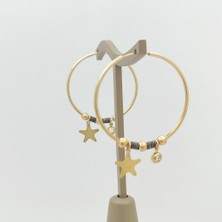By Burak Gold Yıldız Sallantılı Halka Küpe - KP00514