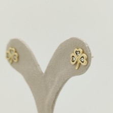 By Burak Gold Taşlı Yonca Küpe - KP00599