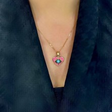 By Burak Gold Neon Pembe Kalp Kolye Ucu