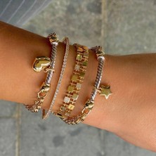 By Burak Gold Karışık Zincirli Kalp Bileklik – BLK0700