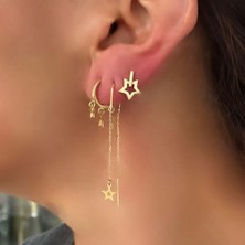 By Burak Gold Yıldızlı Sarkıt Küpe – Ince Zincirli