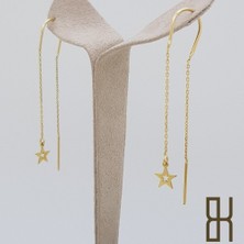 By Burak Gold Yıldızlı Sarkıt Küpe – Ince Zincirli