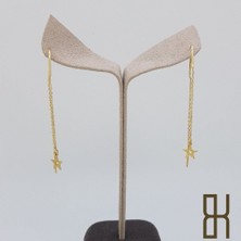 By Burak Gold Yıldızlı Sarkıt Küpe – Ince Zincirli