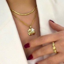 By Burak Gold Taşlı Yonca Kolye Ucu
