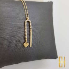 By Burak Gold Taşlı Kalp ve Çubuk Detaylı Altın Kolye 14 Ayar