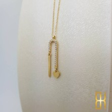 By Burak Gold Taşlı Kalp ve Çubuk Detaylı Altın Kolye 14 Ayar