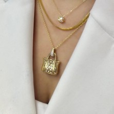 By Burak Gold Yıldızlı Taşlı Çanta Kolye Ucu 14 Ayar Altın