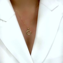 By Burak Gold Ay Yıldız Kolye Ucu 14 Ayar Altın -3 Boyutlu