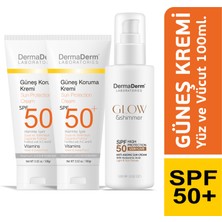 Dermaderm Spf 50+ Güneş Kremi 100ML. 2 Adet ve Dermaderm Simli Güneş Kremi Spf 50+