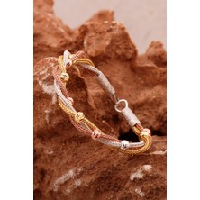 Sümer Telkari Dorika Kazaziye İşlemeli Burgu Tasarım Altın ve Rose Kaplama 1000 Ayar Gümüş Bileklik 4598