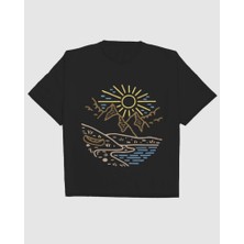 Helios Haute Majestic Peaks Tasarım Relaxed Fit Kadın Önü Baskılı Tişört