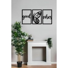 Ensa Design Good Vibes Yazılı Kelebek Figürlü 3 Parça Ahşap Duvar Dekoru - 50 x 25CM