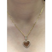 Güler Kuyumculuk 14 Ayar Altın Kalp Kolye Uçlu Figaro Zincir