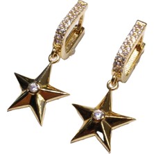 Güler Kuyumculuk 14 Ayar Altın Taşlı Yıldız Model Halka Küpe