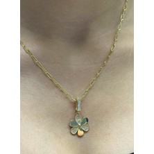 Güler Kuyumculuk 14 Ayar Altın Yonca Kolye Uçlu Ataç Zincir