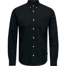 Only & Sons Dar Siyah Düz Erkek Gömlek Onsremy Ls Slım Wash Oxford Shırt
