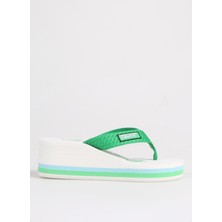 Benetton Yeşil - Beyaz Kadın Plaj Terliği BNI-10218