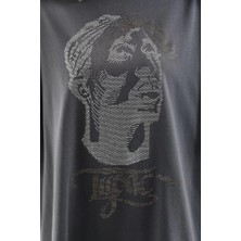 Unisex Taş Desenli Oversize T-Shirt - Füme
