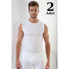 Marmara Qumasch Erkek Tişört Sıfır Kol Sıfır Yaka Kolsuz Atlet 2'li %100 Pamuk Beyaz - L