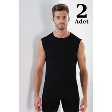 Marmara Qumasch Erkek Tişört Sıfır Kol Sıfır Yaka Kolsuz Atlet 2'li %100 Pamuk Siyah - L